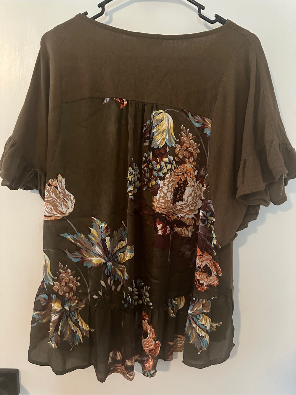 Umgee Olive Ruffle Sleeve Tunic Top - Picture 3 of 3